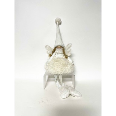 Božićni ukras sjedeći anđeo s LED svjetlom, 60 cm, bijela