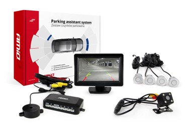 AMIO Parking senzori, 4 kom, srebrni, 22 mm, TFT01 4,3'' zaslon, buzzer, HD 315 kamera za rikverc