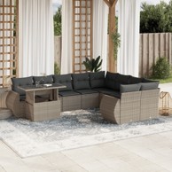 10-dijelni set vrtnih sofa poliratan s jastucima svijetlosivi