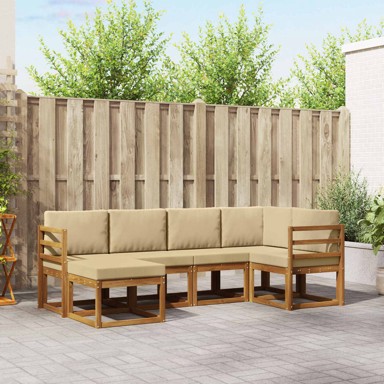 Set sofa, 6 kom, drvo akacije i poliester, prirodna i bež
