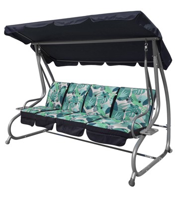 Vrtna ljuljačka, sa sklopivim sjedalom i podesivom nadstrešnicom 2u1, monstera, s uzorkom lišća