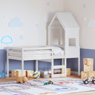 Visoki krevet s krovom bijeli 75 x 190 cm od masivne borovine