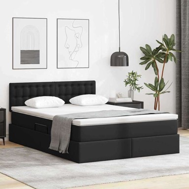 Krevet s od storage s madracem 140 x 190 cm lažna koža, crn