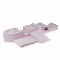 MIMII Najveće pjenasto igralište s bazenom mikro Velvet Soft + 100 loptica, prozirna, biserna, opalescentna, svijetlo ružičasta