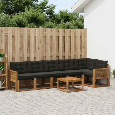 Set vanjskih sofa s jastukom, 7 kom, prirodna i crna
