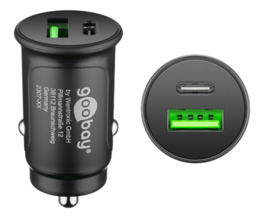 GOOBAY Auto punjač dvostruki, 2 priključka USB-A i USB-C, crna