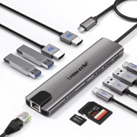 Aluminijsko USB-C čvorište, 2 HDMI, gigabitni Ethernet, 4 USB-A, USB-C, PD 100 W, SD/TF, RJ45