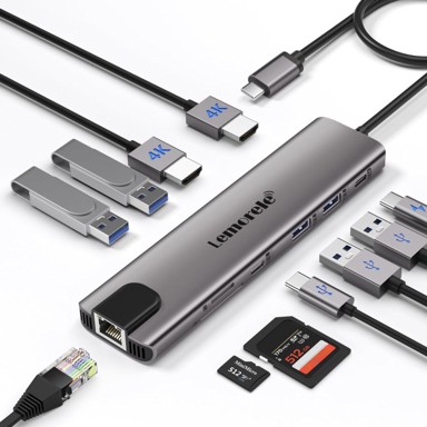 Aluminijsko USB-C čvorište, 2 HDMI, gigabitni Ethernet, 4 USB-A, USB-C, PD 100 W, SD/TF, RJ45