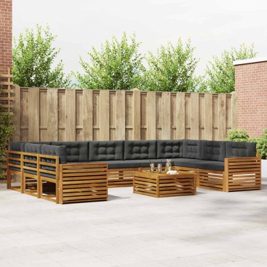Set vanjskih sofa, 10-dijelni, s jastucima, prirodni i antracit