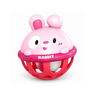 Senzorna zvečka za bebe Animal loptica zec, 10 cm, ružičasta
