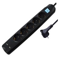 TRANSMEDIA Petostruka naponska letva s 2x USB, crna, 3 m