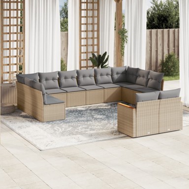12-dijelni set vrtnih sofa s jastucima bež od poliratana