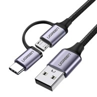 UGREEN Kabel USB-A na Micro-USB + USB-C, pleteni, 1m