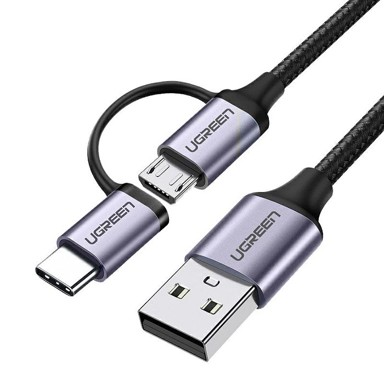 UGREEN Kabel USB-A na Micro-USB + USB-C, pleteni, 1m