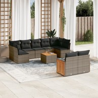 10-dijelni set vrtnih sofa od poliratana s jastucima sivi