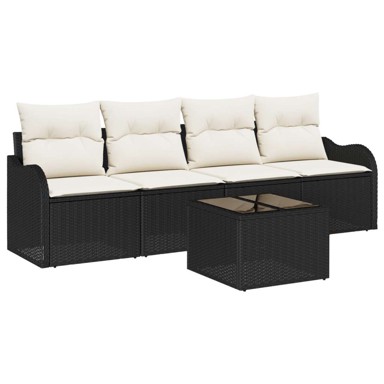 5-dijelna vrtna sofa garnitura s jastučićima, poliratan, crni