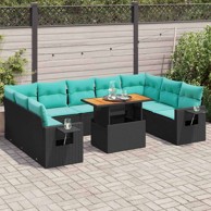 Vrtna garnitura 10-dijelna set vrtnih sofa od poliratana s jastucima, crna