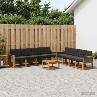 Set vanjskih sofa, 9-dijelni, s jastucima, prirodni i crni