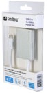 SANDBERG USB hub 136-20, USB-C, 4x USB-A, sivi
