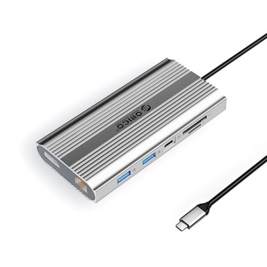ORICO Docking stanica XDR, 12 u 1, USB-C, 2x HDMI 4K@60Hz, DisplayPort 4K@60Hz, PD 100 W, srebrna