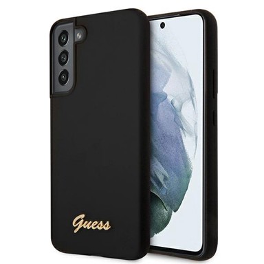 GUESS Maska Silicone Script Metal Logo za Samsung Galaxy S22+, crna