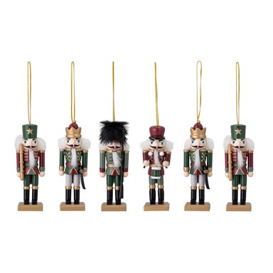BLOOMINGVILLE Drveni ukrasi za božićno drvce, set 6 kom, 13 cm, Nikita