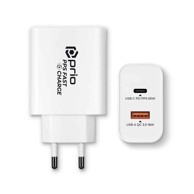 PRIO Zidni punjač, Fast Charge, 65W, PD (USB C) + QC3.0 (USB A), bijeli