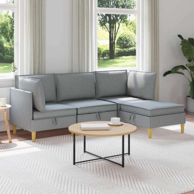 Set namještaja za dnevni boravak, 4 kom, tkanina, svjetlosiva