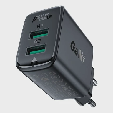 ACEFAST Zidni punjač A33, crni, 2x USB, 18W
