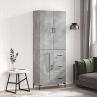 Visoka komoda siva betona 69 5x34x180 cm od konstruiranog drva, 1 drvena vrata 3 ladice
