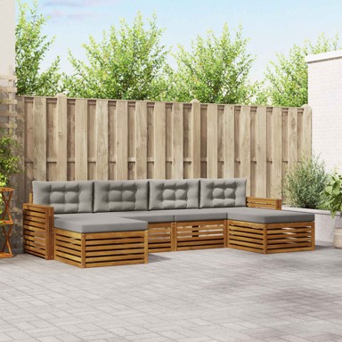 Set sofa, 6 kom, čvrsto drvo akacije, prirodna i svijetlosiva