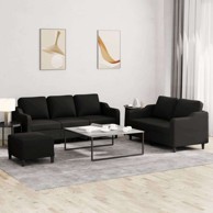 3-dijelni set sofa s jastucima i tabureom tkanine, crna