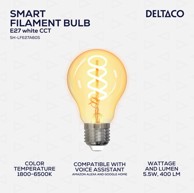 DELTACO Spiralna LED žarulja filament, E27, WiFi 2.4 GHz, 5,5 W, 470 lm, 1800K–6500K, 220–240 V