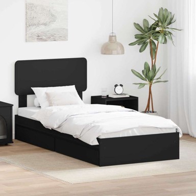 Krevet s od storage, crn, 75 x 190 cm, konstruirano drvo