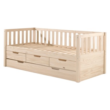VIPACK Dječji krevet od masivnog bora s dodatnim ležajem s prostorom za odlaganje s podnicom 90x200 cm u prirodnoj boji Fritz 