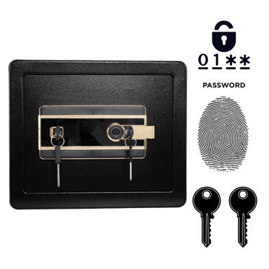 NIKCORP Oklopljeni biometrijski kućni sef, otisak prsta i šifra, dimenzije 25 x 35 x 25 cm, čelik, crna