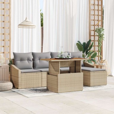 6-dijelni vrtni set sofa s jastučićima, poliratan, bež