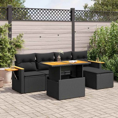7-dijelni set vrtnih sofa od poliratana s jastucima crni bagrem
