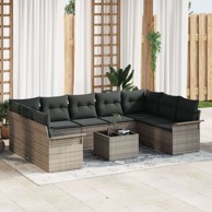 9-dijelni set sofa za vrt s jastučićima od poliratana, crna 