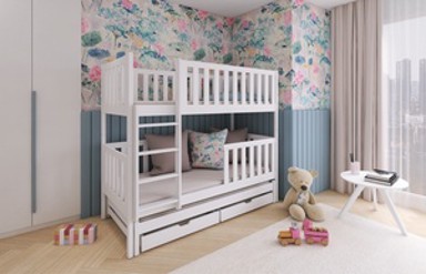 Drveni dječji krevet na kat Lea s tri kreveta i ladicom, 180 x 80 cm, bijeli