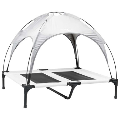 Povišeni krevet za pse s krovom L, srebrna siva