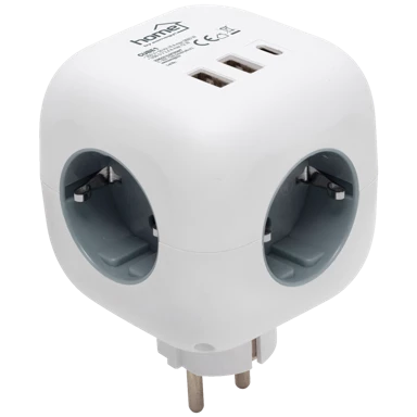 HOME Strujni razdjeljnik CUBE1, 3 utičnice, 3x USB, kocka