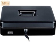 BLACK+DECKER Blagajna za novac s bravom, 4 ladice, ladica za kovanice, 2 ključa, čelična, 30 × 24 × 9 cm, crna