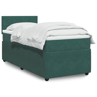 Krevet Box Spring s madracem, 90 x 190 cm, baršunasti, tamnozeleni