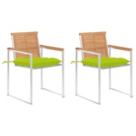 Vrtne stolice s jastucima 2 kom od masivne tikovine i čelika, svjetlozelena