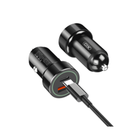 XO Auto punjač TZ11, USB-A + USB-C, 20 W + USB-C na Lightning kabel, crna