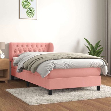 Box Spring krevet s madracem, ružičasti, 90x190 cm, baršun