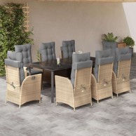9-dijelni vrtni blagovaonski set od poli-ratana s jastucima, stol 200 x 100 x 74 cm bez naslona za noge, bež