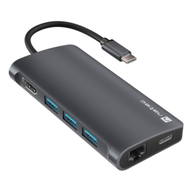 NATEC USB hub adapter FOWLER 2 V2 USB-C 8IN1 USB 3.0 3X, HDMI 4K, USB-C, RJ45, SD, MICRO SD