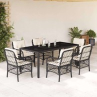7-dijelni vrtni set s jastucima od poli-ratana, stol 190 cm, crno-krem